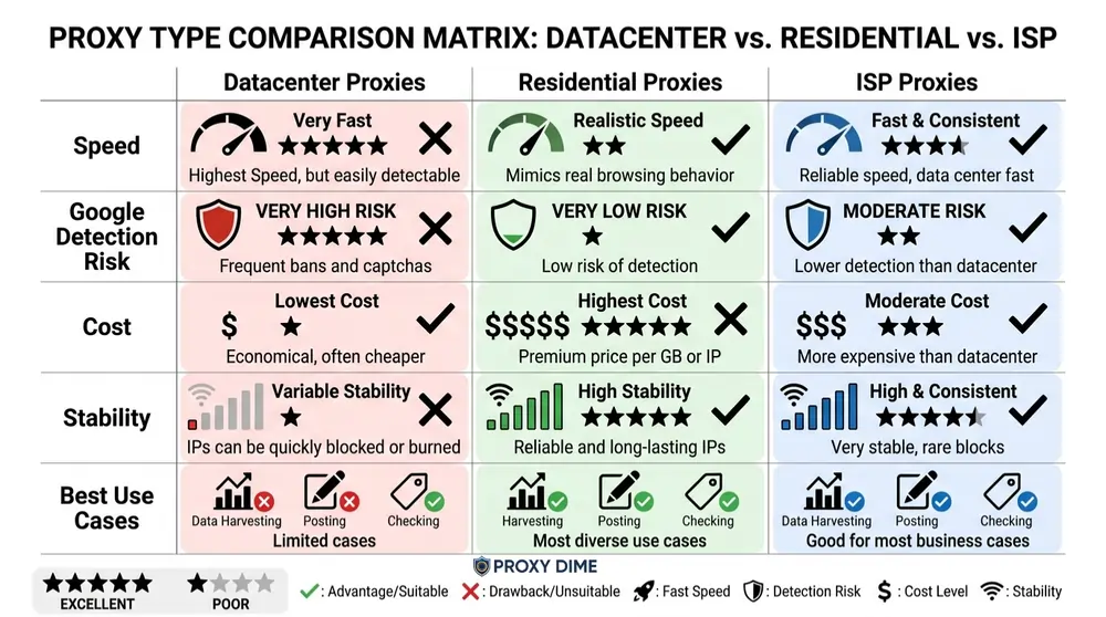 Proxy Type Comparision Matrix