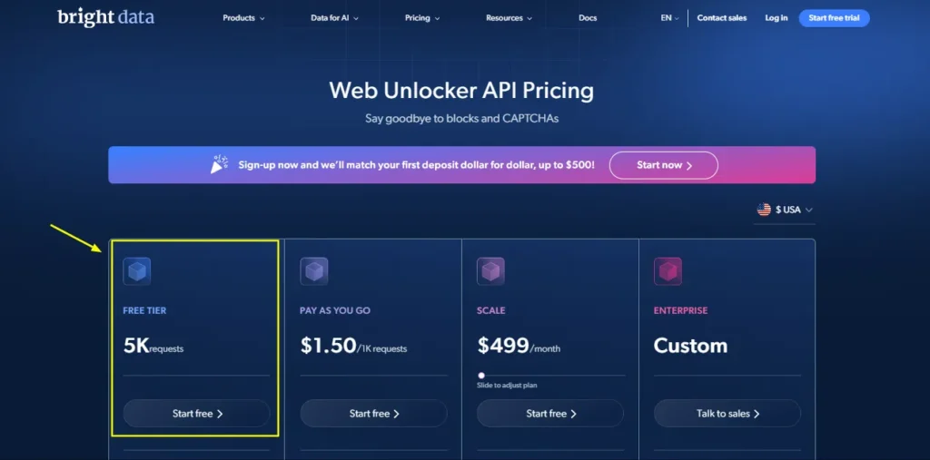 Bright Data Web Unlocker API Pricing