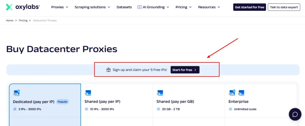 Oxylabs - 5 Free Datacenter IPs